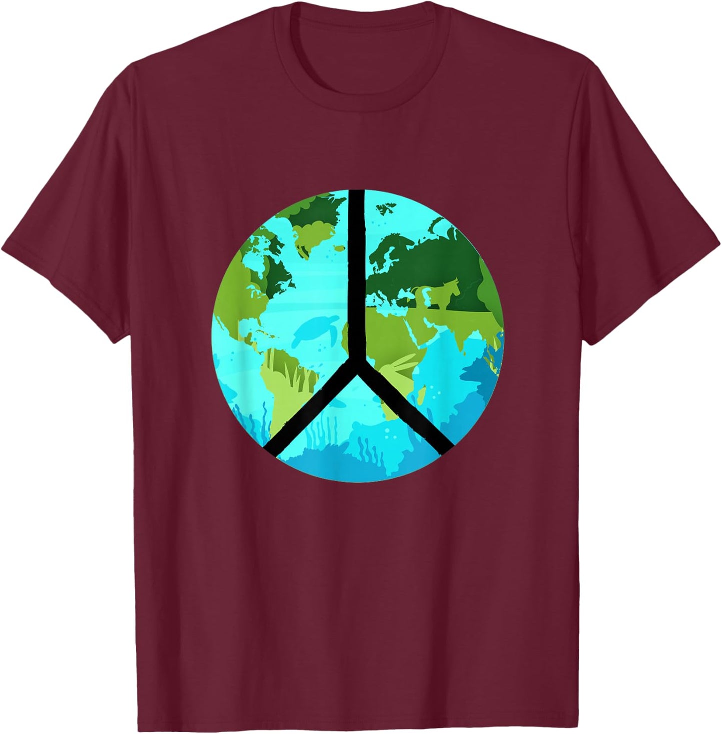 Earth Day, World Peace, Environmental Peace Sign, Hippie T-Shirt - T-Shirt | Maroon