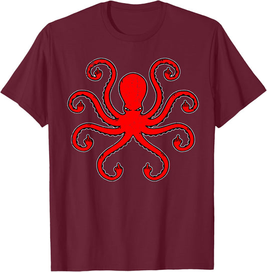 Vintage Octopus Funny Shirt Octopus Middle Fingers T-Shirt - T-Shirt | Maroon