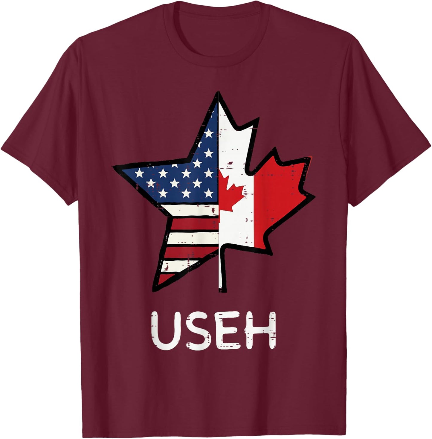 US Flag Canada Maple Leaf USEH 4th of July Men Women Kids T-Shirt - T-Shirt | Maroon