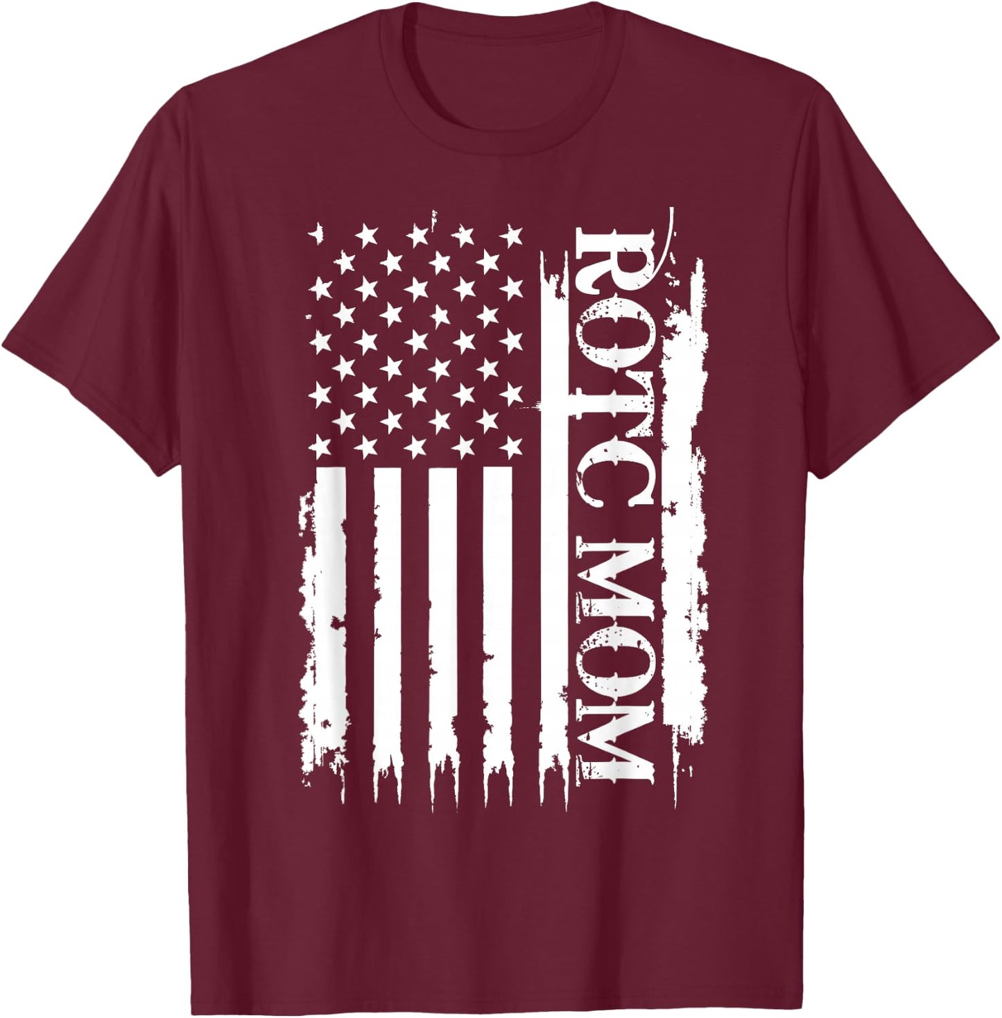 ROTC Mom United States Distressed w US Flag T-Shirt - T-Shirt | Maroon