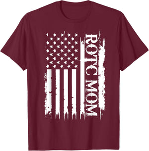 ROTC Mom United States Distressed w US Flag T-Shirt - T-Shirt | Maroon