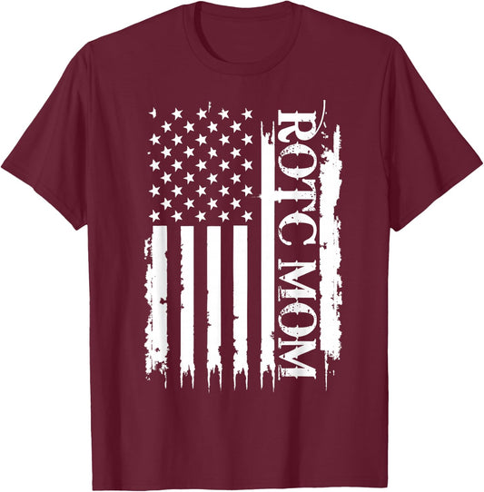 ROTC Mom United States Distressed w US Flag T-Shirt - T-Shirt | Maroon