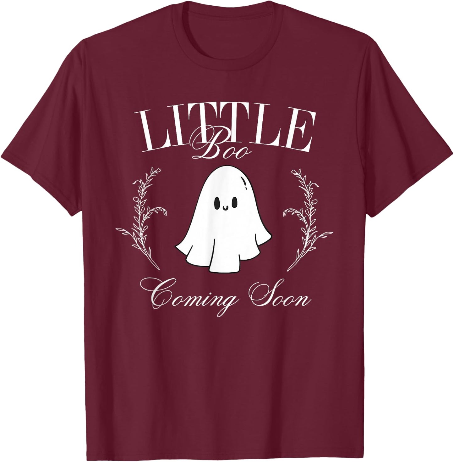 Retro Classic Little Boo Coming Soon Pregnancy Announcement T-Shirt - T-Shirt | Maroon