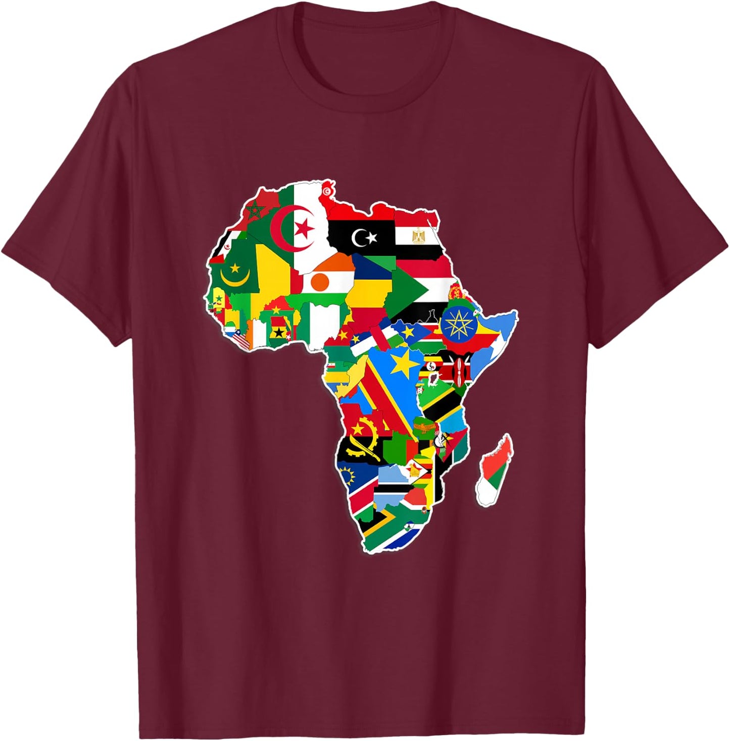 Africa Pride - Map of African Continent with Flags T-Shirt - T-Shirt | Maroon