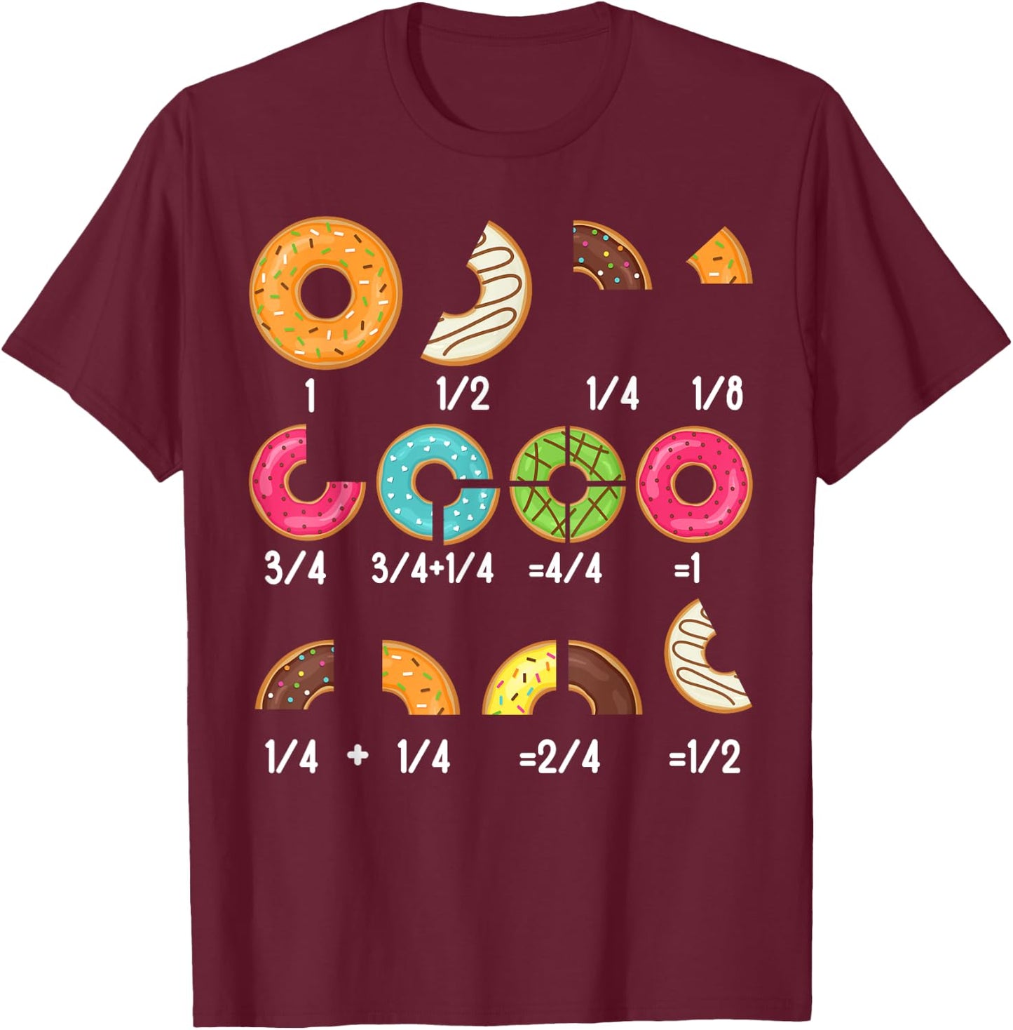 Donut Fraction Math Teachers Back To School Educational T-Shirt - T-Shirt | Maroon