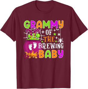 Grammy of Brewing Baby Halloween Theme Baby Shower Spooky T-Shirt - T-Shirt | Maroon