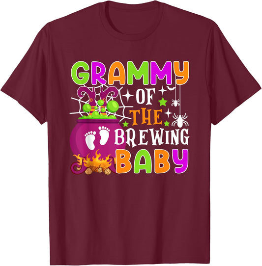 Grammy of Brewing Baby Halloween Theme Baby Shower Spooky T-Shirt - T-Shirt | Maroon