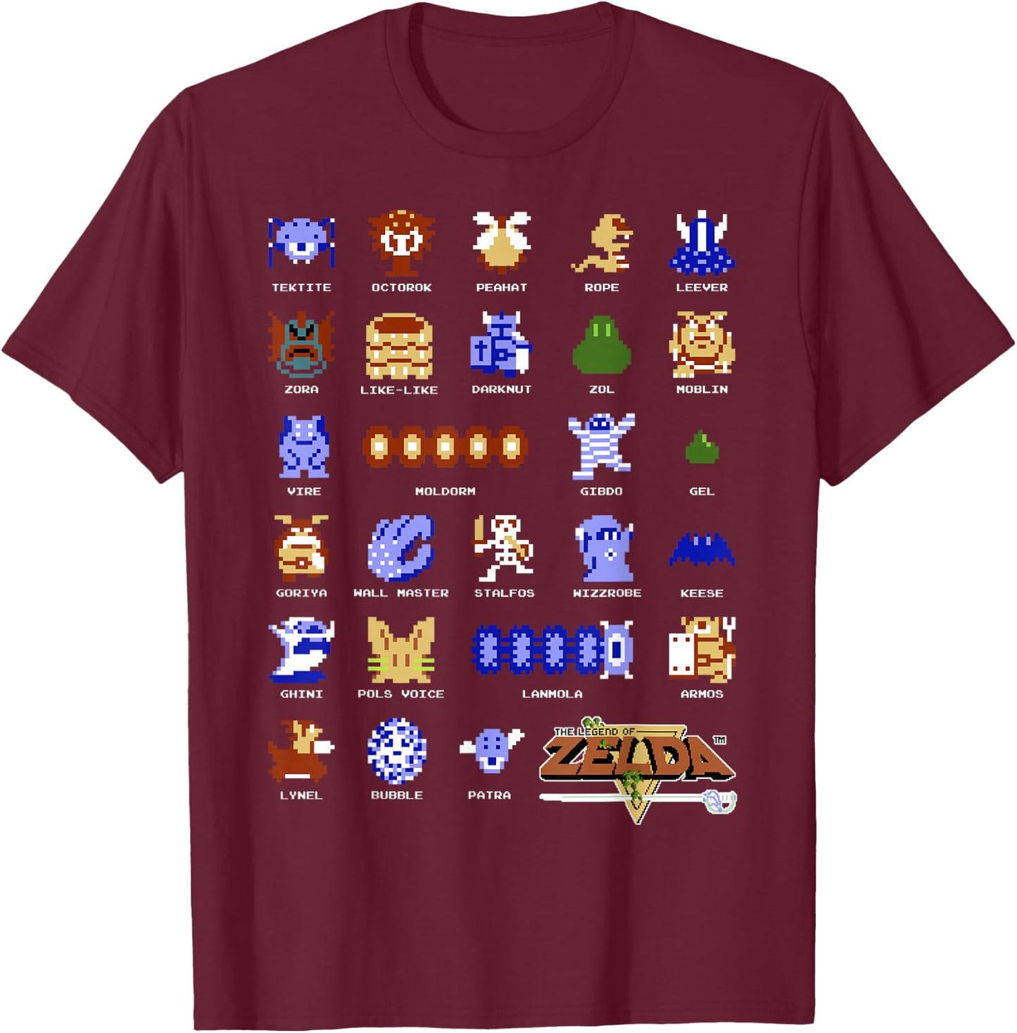 Legend Of Zelda Character Pixel Art Portrait Grid T-Shirt - T-Shirt | Maroon