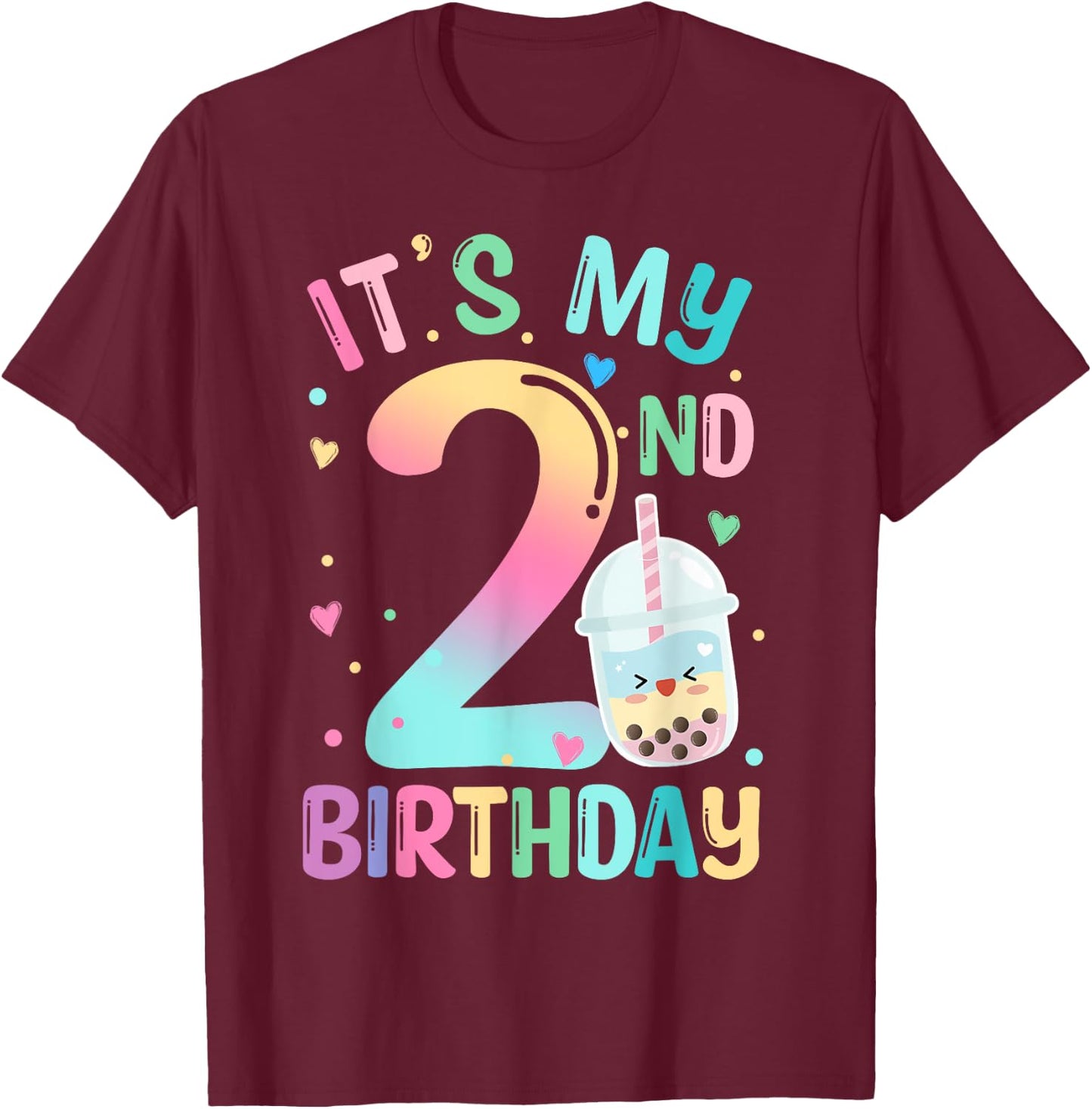 It's My 2nd Birthday Bubble Boba Tea Party 2 Year Old Girl T-Shirt - T-Shirt | Maroon