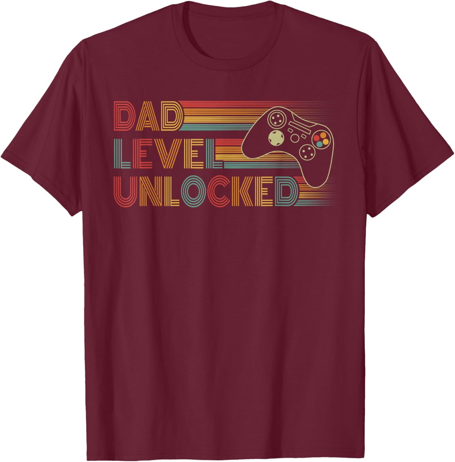Funny New Dad Shirt Dad Level Unlocked Gaming Gamer Dad T-Shirt - T-Shirt | Maroon