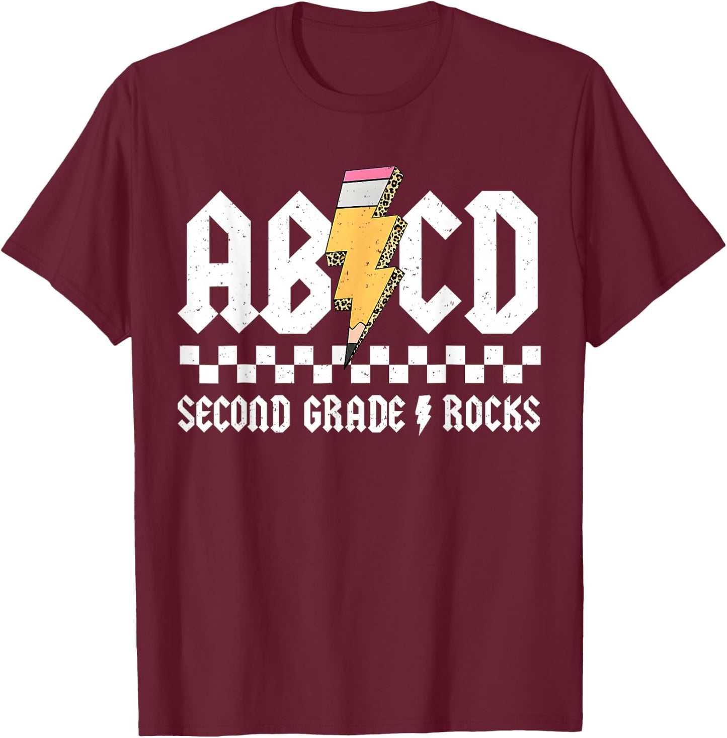 ABCD Second Grade Rocks Pencil Lightning Back To School 2024 T-Shirt - T-Shirt | Maroon