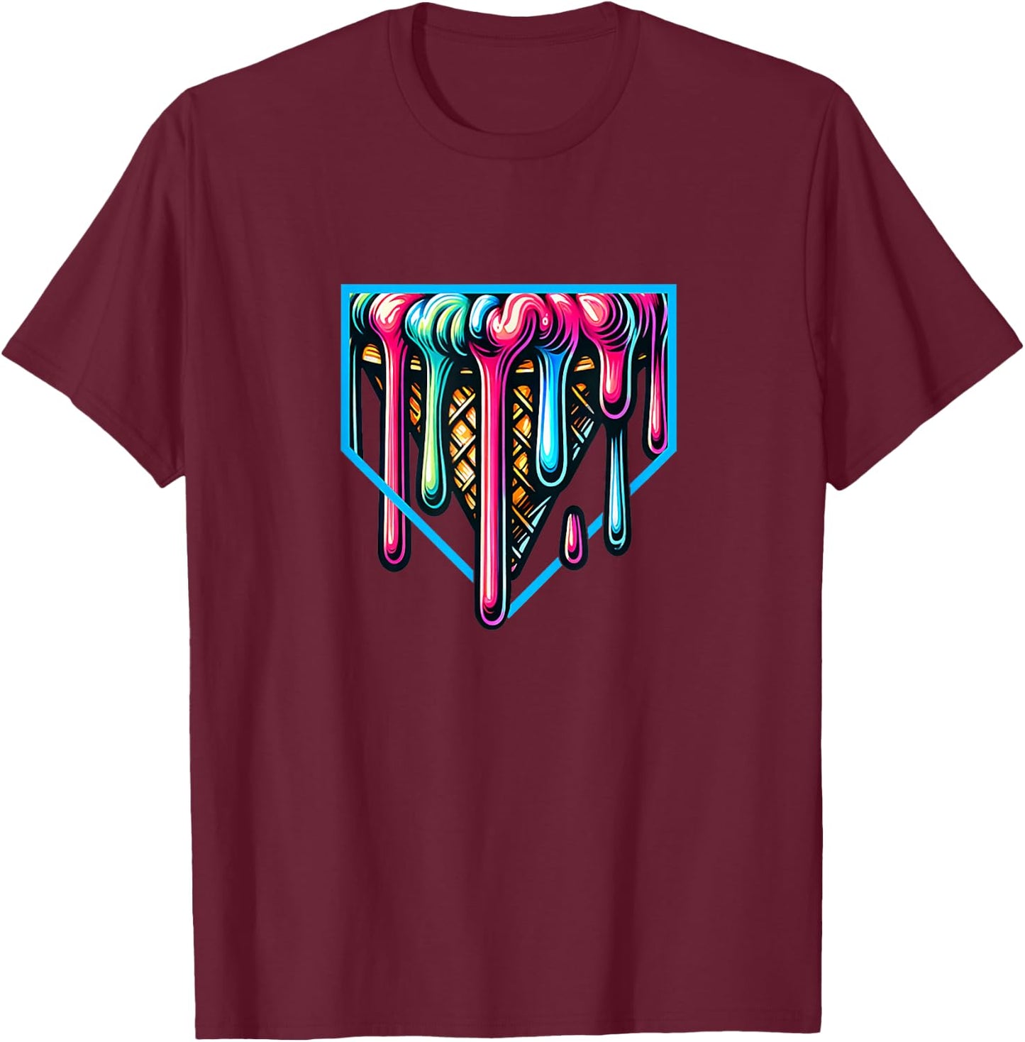 Home-Plate Drip Ice-Cream for Softball & Baseball Fans T-Shirt - T-Shirt | Maroon