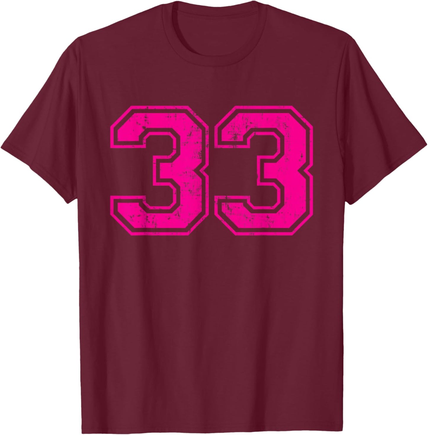 Number 33 Varsity Distressed Vintage Sport Team Player's T-Shirt - T-Shirt | Maroon