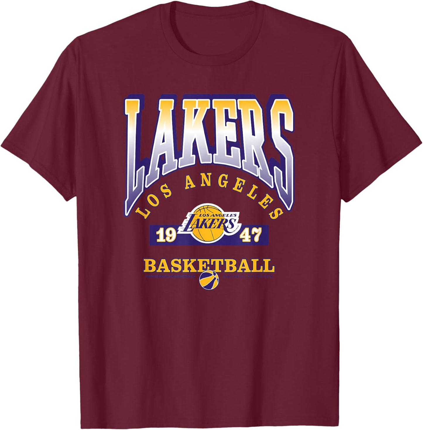 LOS ANGELES LAKERS Homecourt Advantage - Black, -Adults/Kids, Short Sleeve, , Polyester, NBA Team Logo, Small T-Shirt - T-Shirt | Maroon