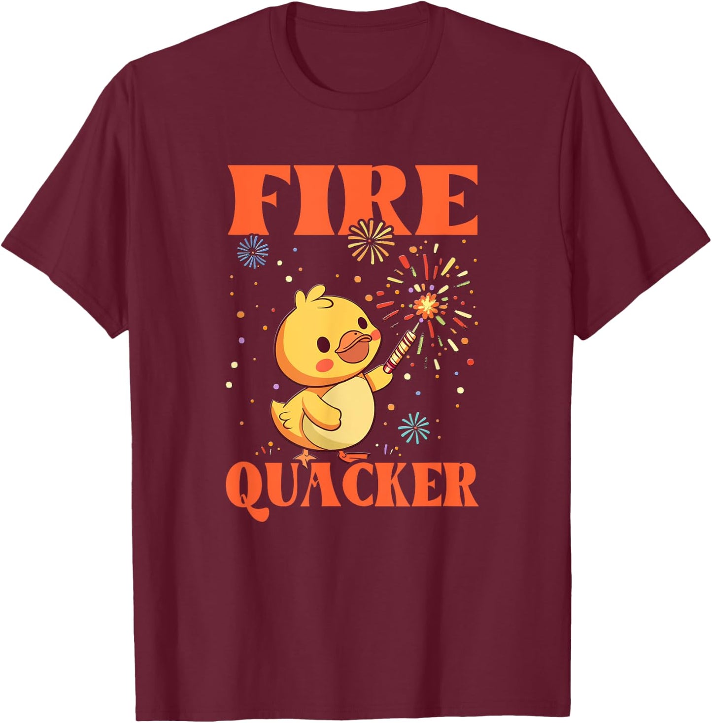 Funny Fireworks with Goose Duck - Fire Quacker T-Shirt - T-Shirt | Maroon