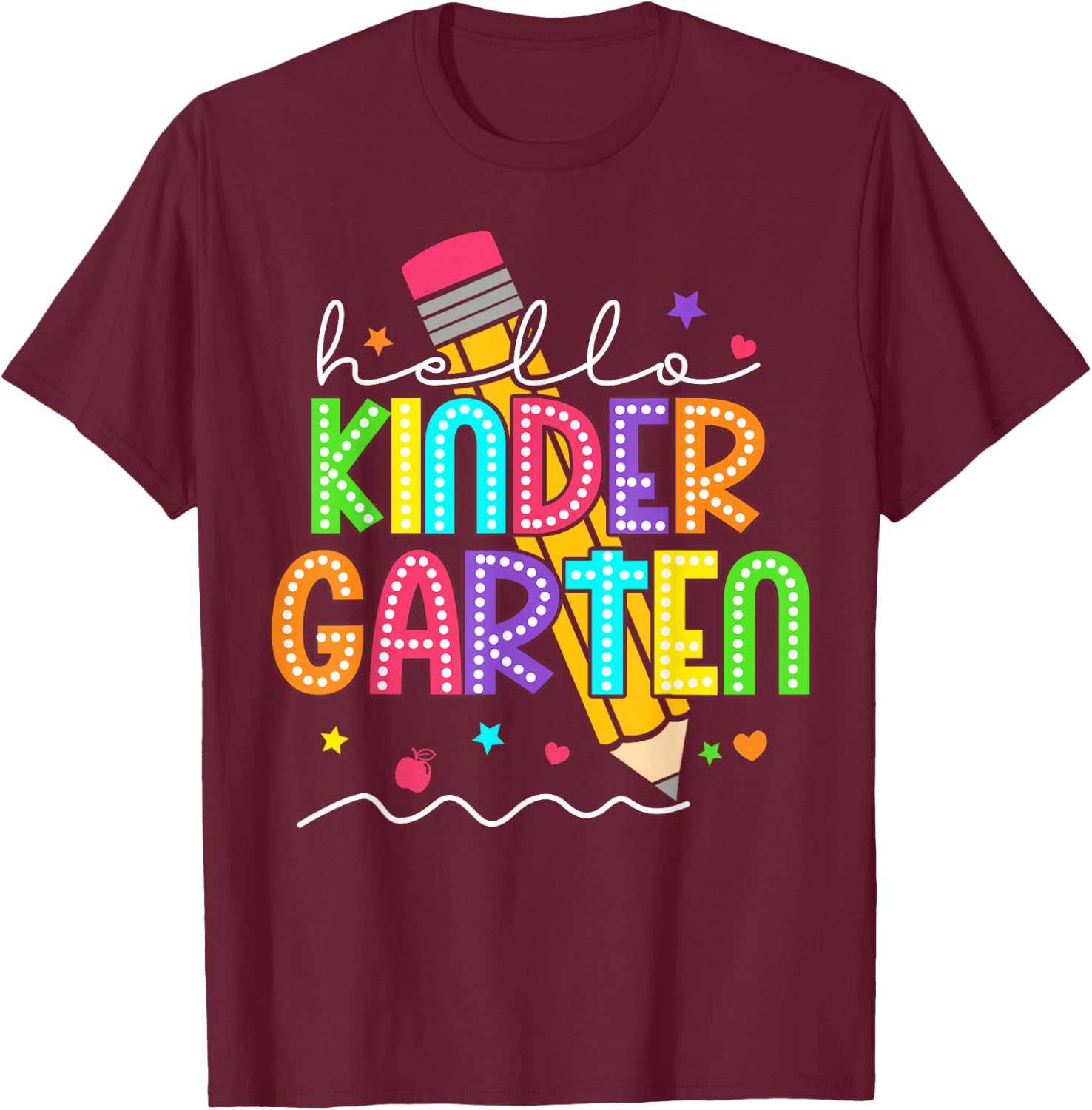 Hello Kindergarten Team Kinder Back to School Teacher Kids T-Shirt - T-Shirt | Maroon