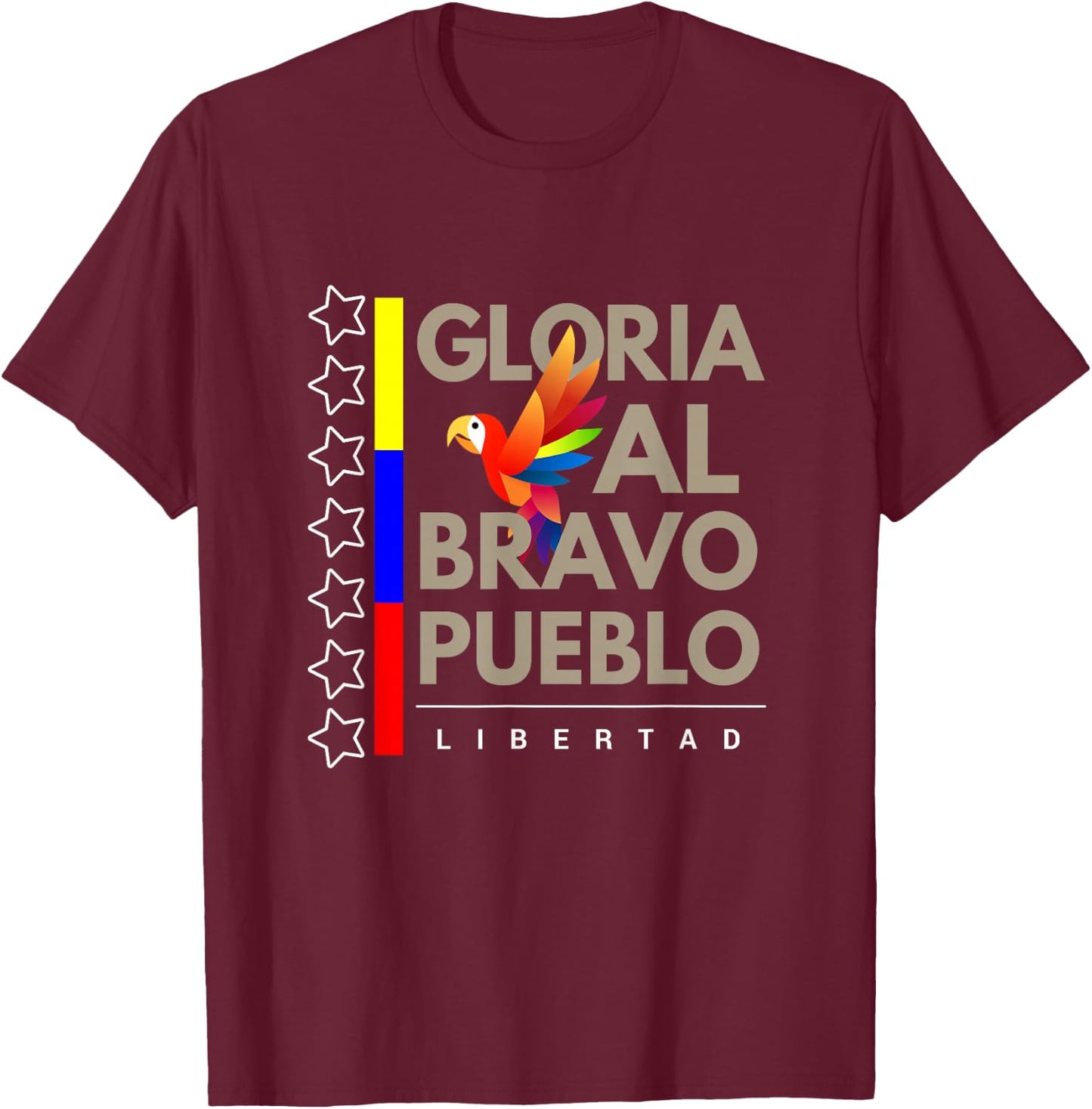 Venezuelan Flag Gloria al Pueblo 7 Stars Guacamaya T-Shirt - T-Shirt | Maroon