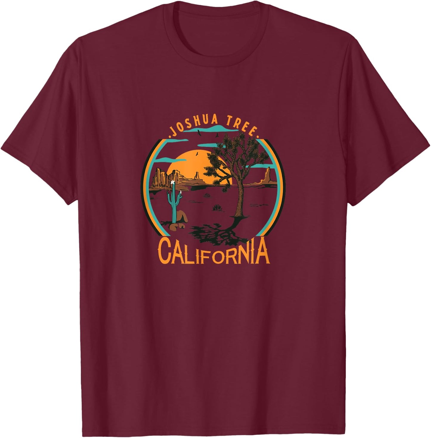 Joshua Tree California Desert Sunrise Landscape T-Shirt - T-Shirt | Maroon