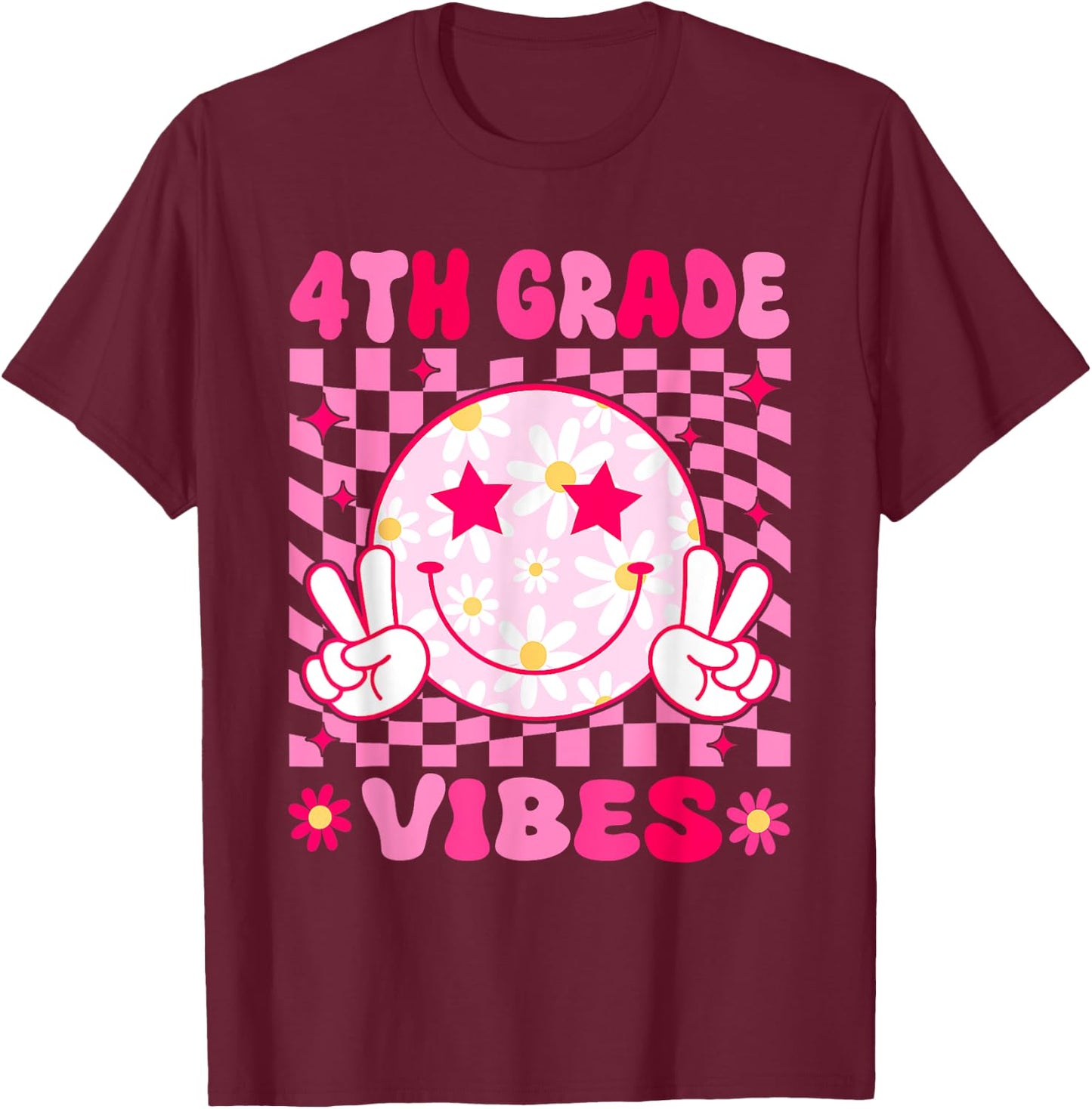 4th Grade Vibes Smile Face Fourth grade Girls Back to School T-Shirt - T-Shirt | Maroon