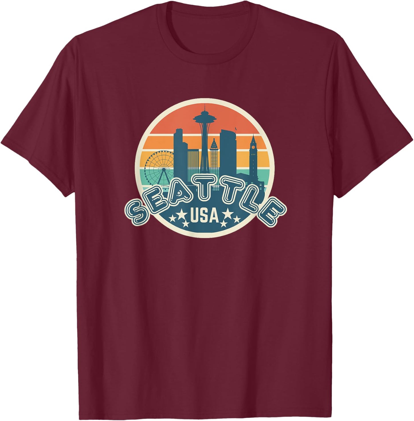 Seattle Space Needle USA Washington Retro University T-Shirt - T-Shirt | Maroon
