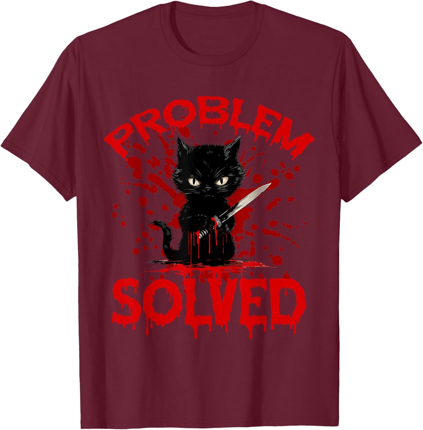 Problem Solved Black cat Women T-Shirt - T-Shirt | Maroon
