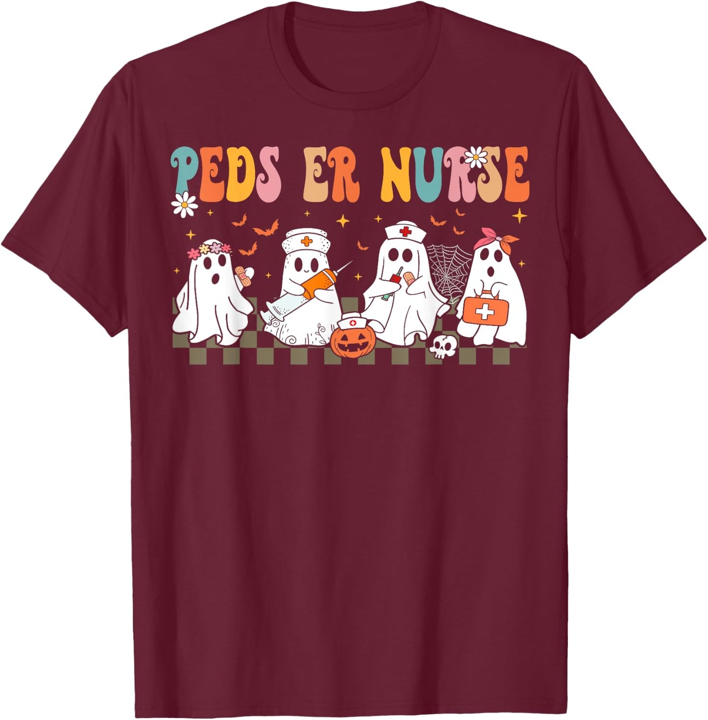 PEDS Emergency Department Halloween RN ER Pediatric ED Nurse T-Shirt - T-Shirt | Maroon