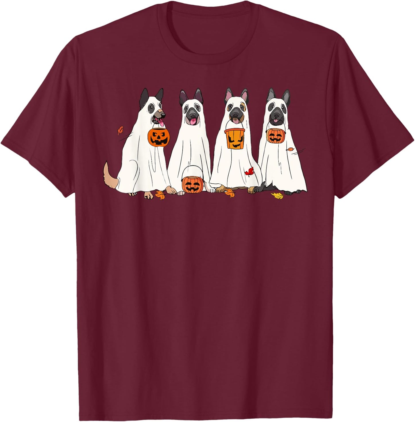 Dog Halloween Trick Or Treat Boo Ghost Pumpkin Malinois Dogs Men Women Kids T-Shirt - T-Shirt | Maroon