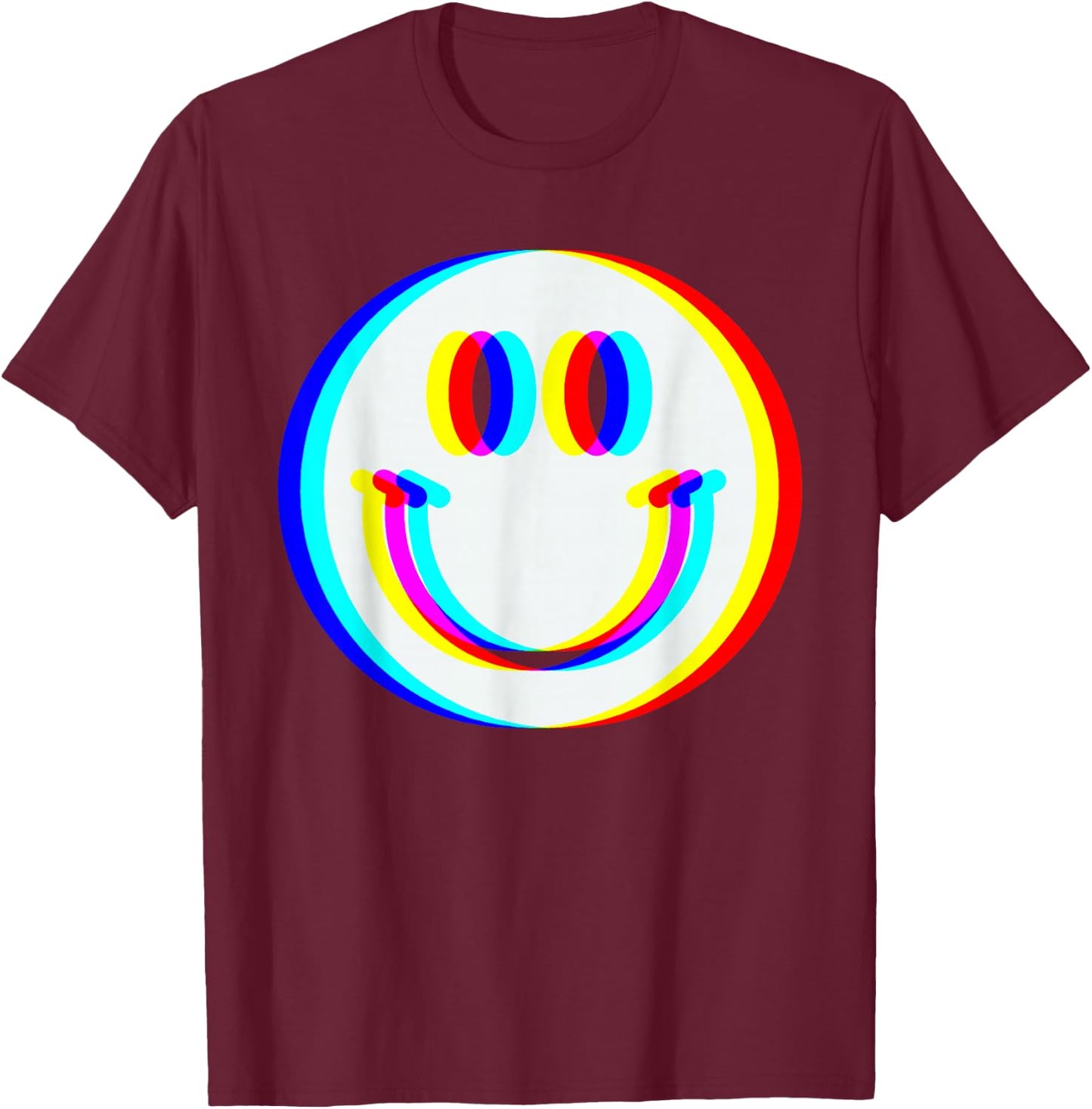 Smiling Face EDM Trippy Vaporwave Techno Rave Music Festival T-Shirt - T-Shirt | Maroon