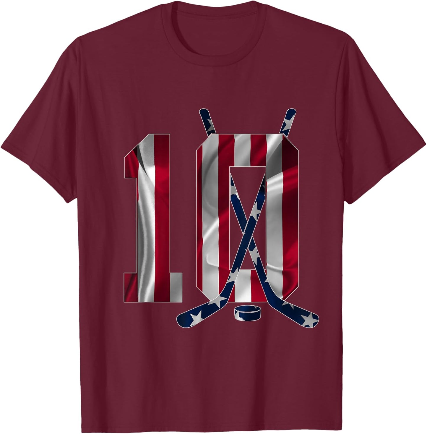 Number 10 Years Ice Hockey 10th Birthday T-Shirt - T-Shirt | Maroon