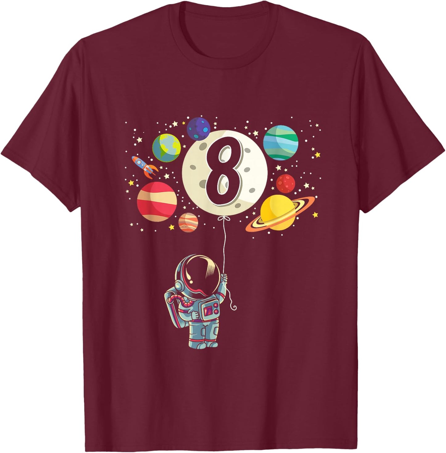 8 Years Old Birthday Boy Gifts Astronaut 8th Birthday T-Shirt - T-Shirt | Maroon