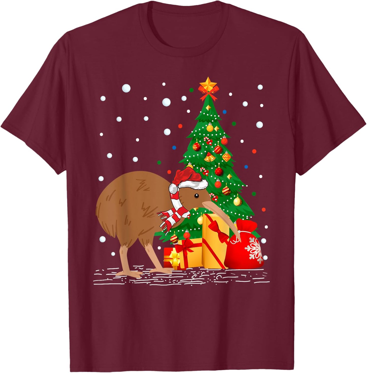 Kiwi Bird Lover Gift Santa Hat Kiwi Christmas T-Shirt - T-Shirt | Maroon