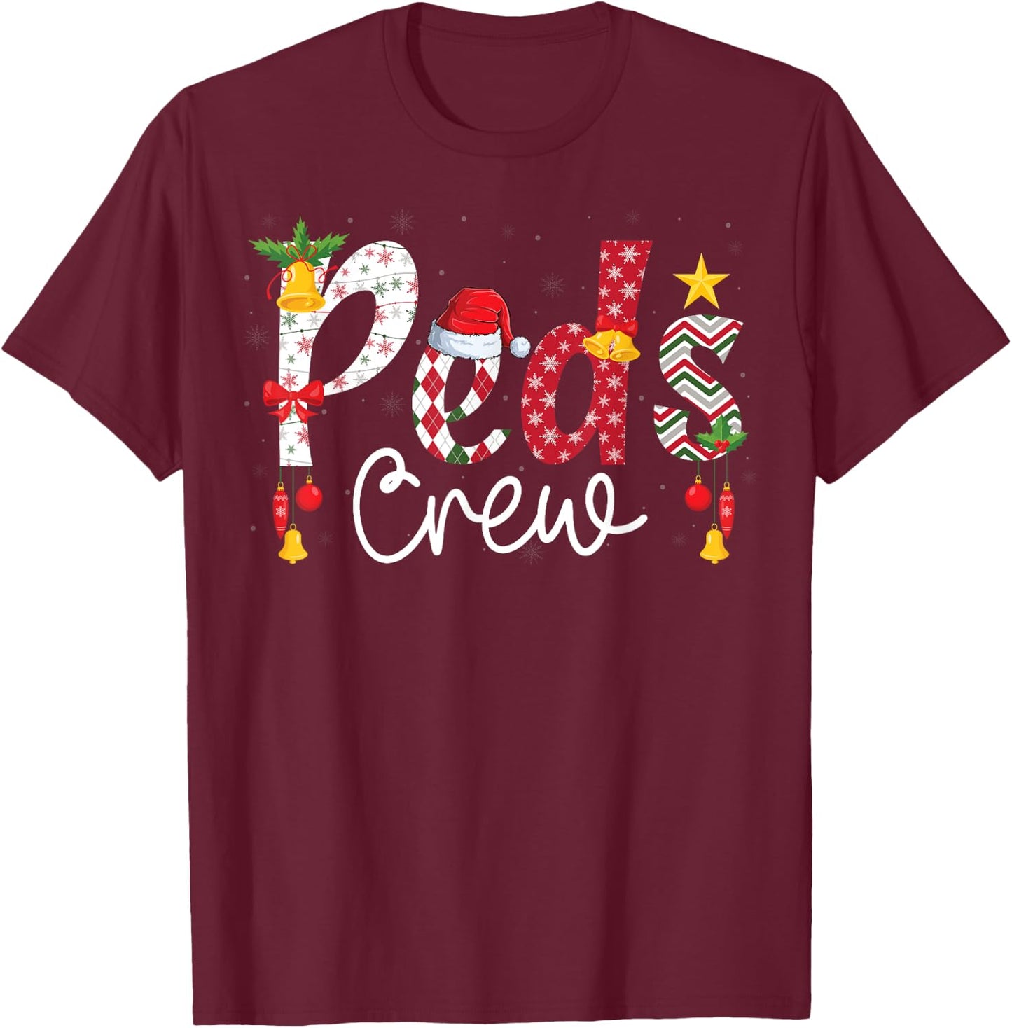 PEDS Crew Santa Hat Pediatric Nurse Squad Christmas T-Shirt - T-Shirt | Maroon