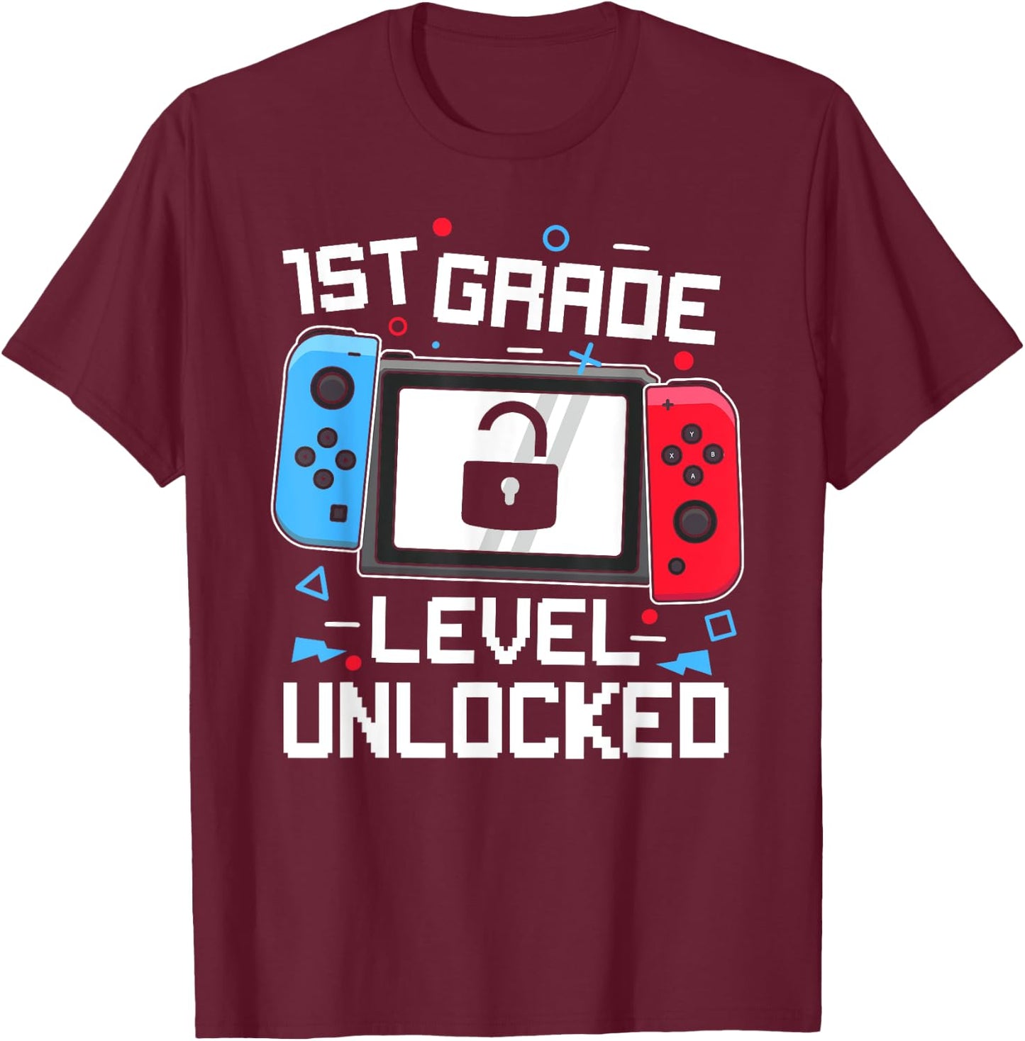 1st Grade Level Unlocked Video Game Back to School Boys T-Shirt - T-Shirt | Maroon