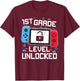 1st Grade Level Unlocked Video Game Back to School Boys T-Shirt - T-Shirt | Maroon