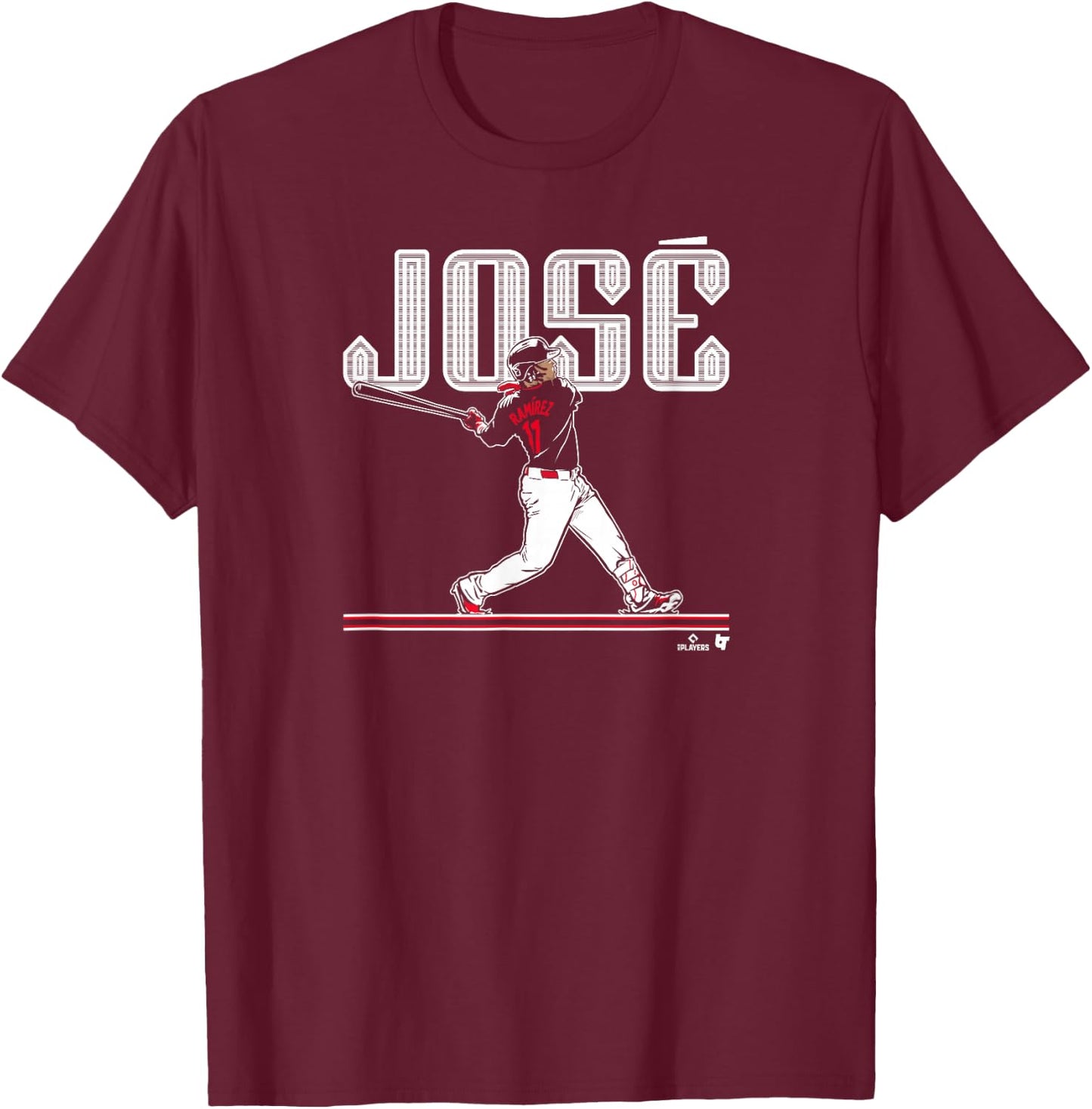 Jose Ramirez - Slugger Swing - Cleveland Baseball T-Shirt - T-Shirt | Maroon