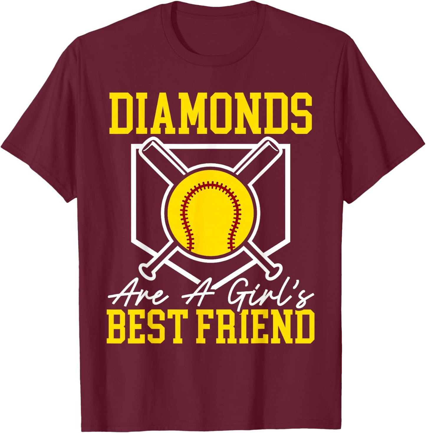 Diamonds Are A Girl's Best Friend Softball Player T-Shirt - T-Shirt | Maroon