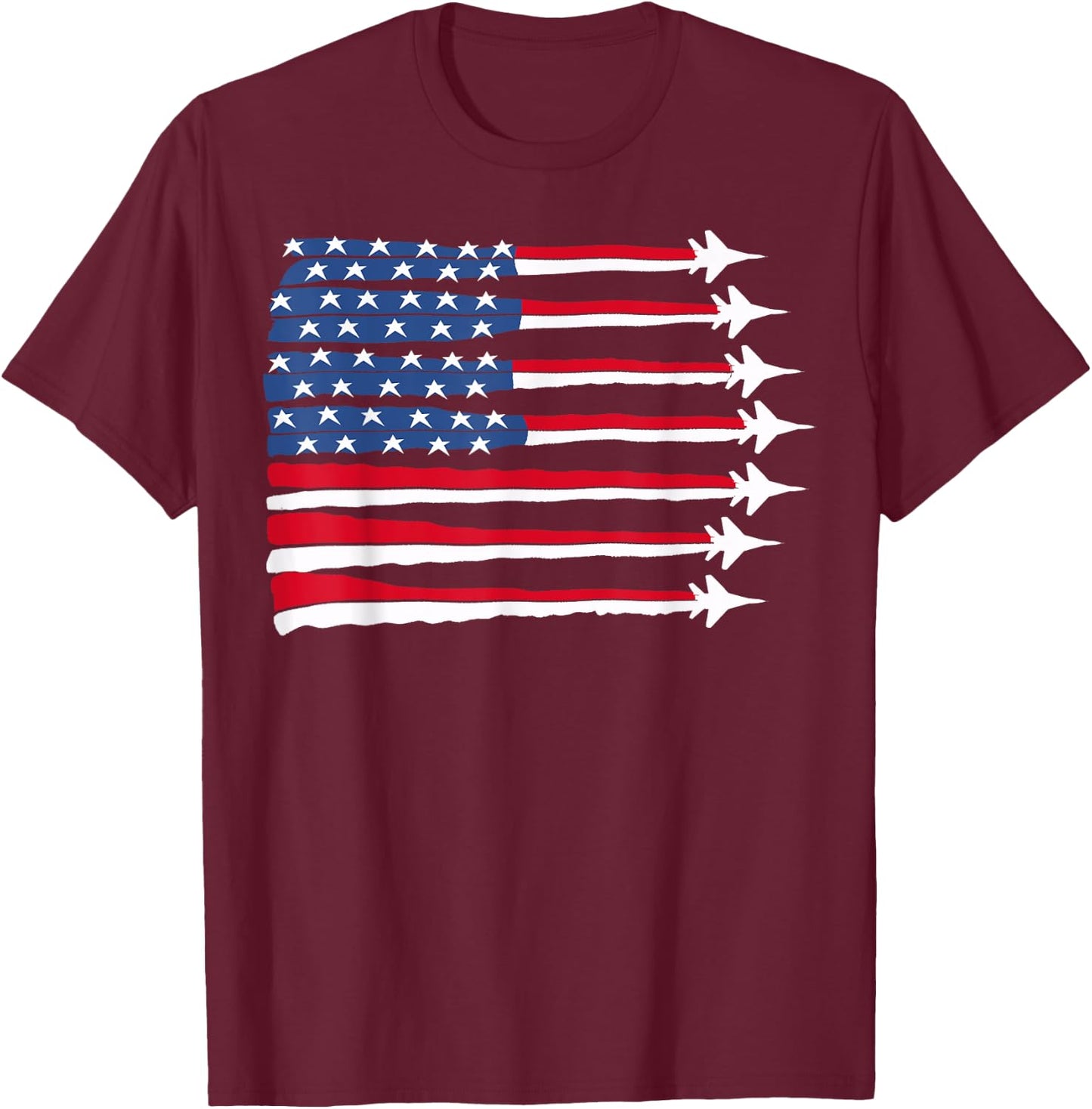 Patriotic Red White Blue USA Flag Fighter Jets 4th of July T-Shirt - T-Shirt | Maroon