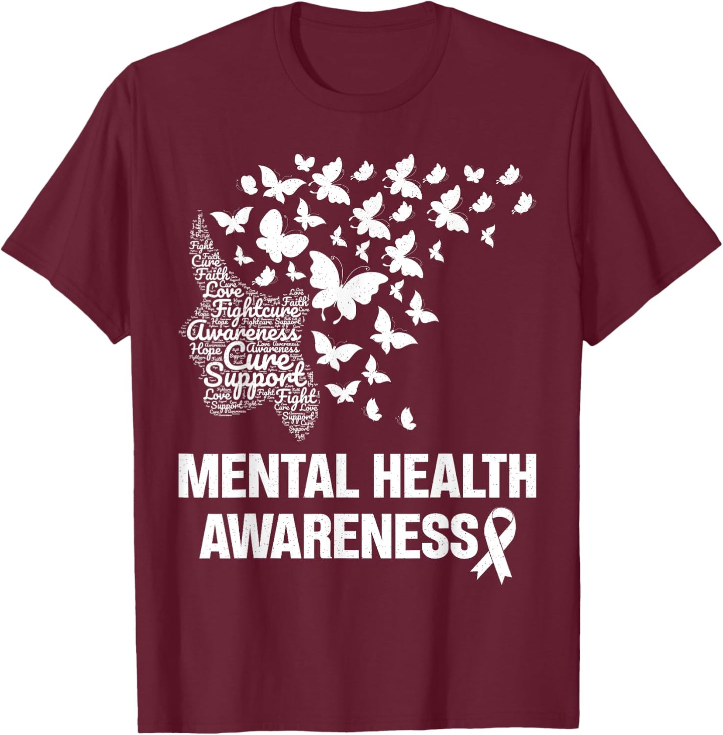 Mental Health Awareness Butterfly Girls Women Green T-Shirt - T-Shirt | Maroon