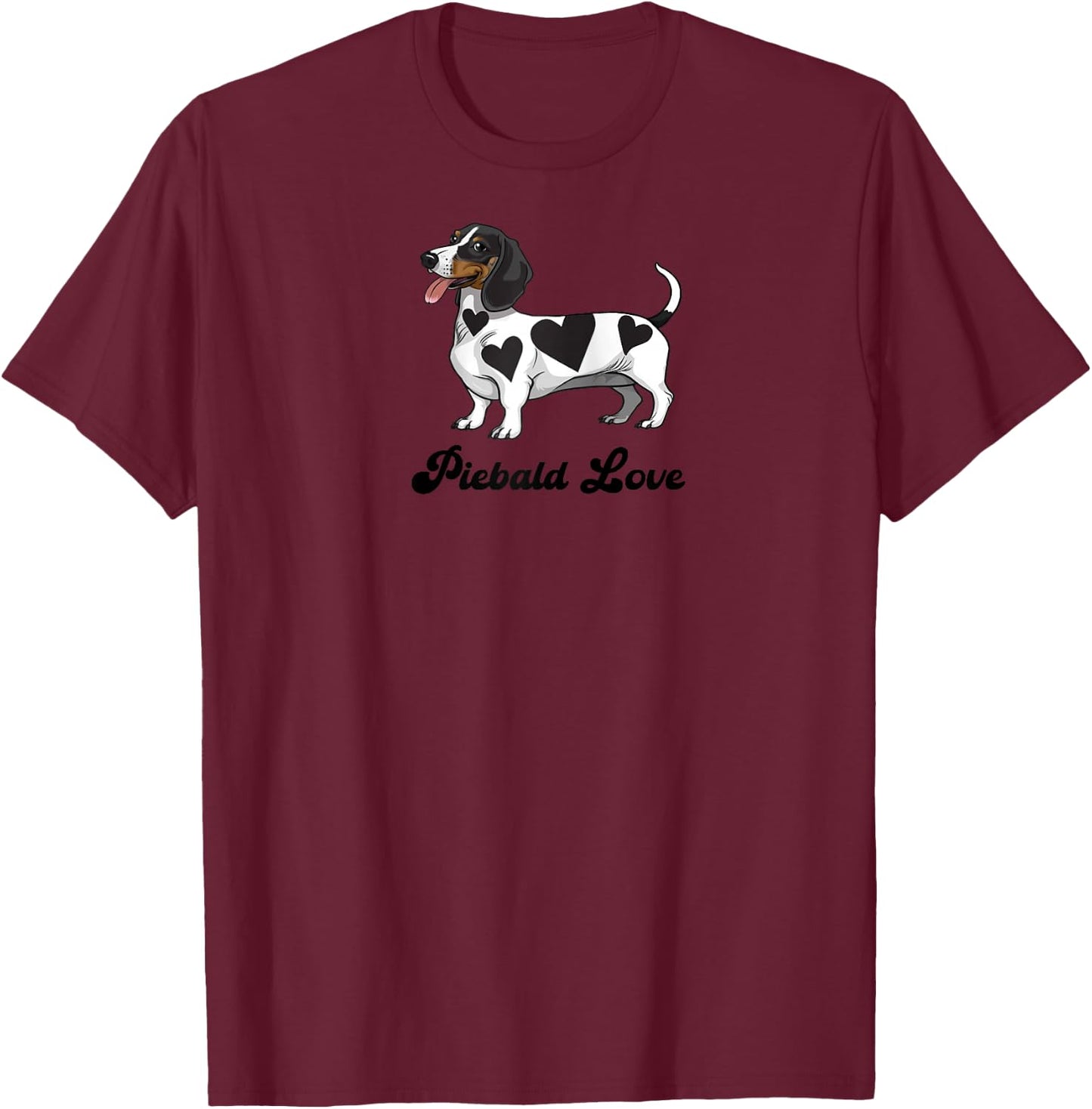 Funny Girls Heart Love Piebald Love Dachshund Lover Raglan Baseball T-Shirt - T-Shirt | Maroon