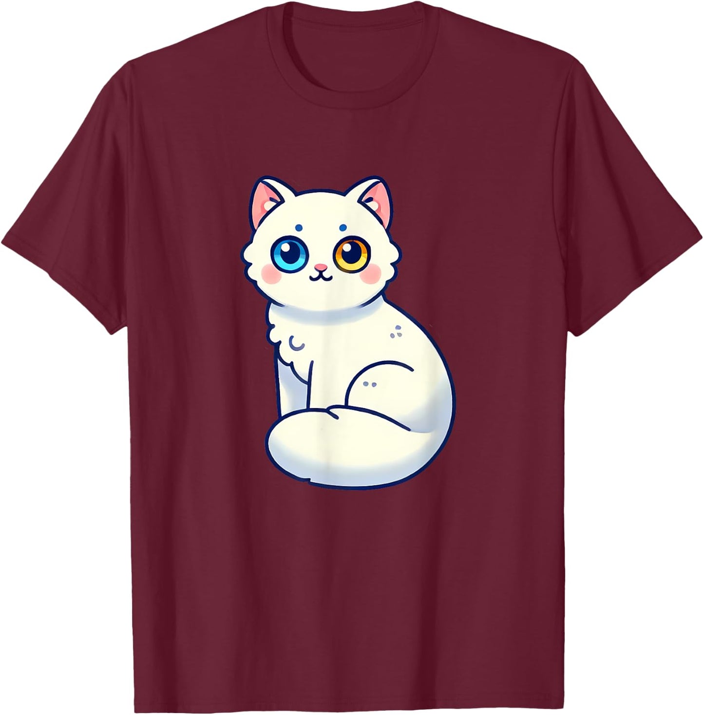 Cat With Heterochromia Cute Cat Lover Men Women Kids T-Shirt - T-Shirt | Maroon