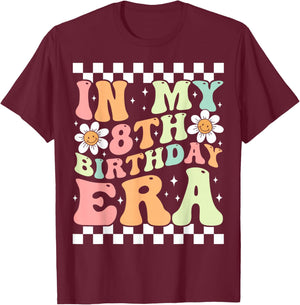 In My 8th Birthday Era Cute Daisy Groovy 8th Birthday Party T-Shirt - T-Shirt | Maroon