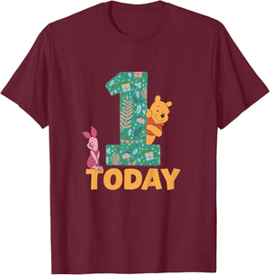 Disney Winnie the Pooh & Piglet Birthday 1 Year Old Today T-Shirt - T-Shirt | Maroon