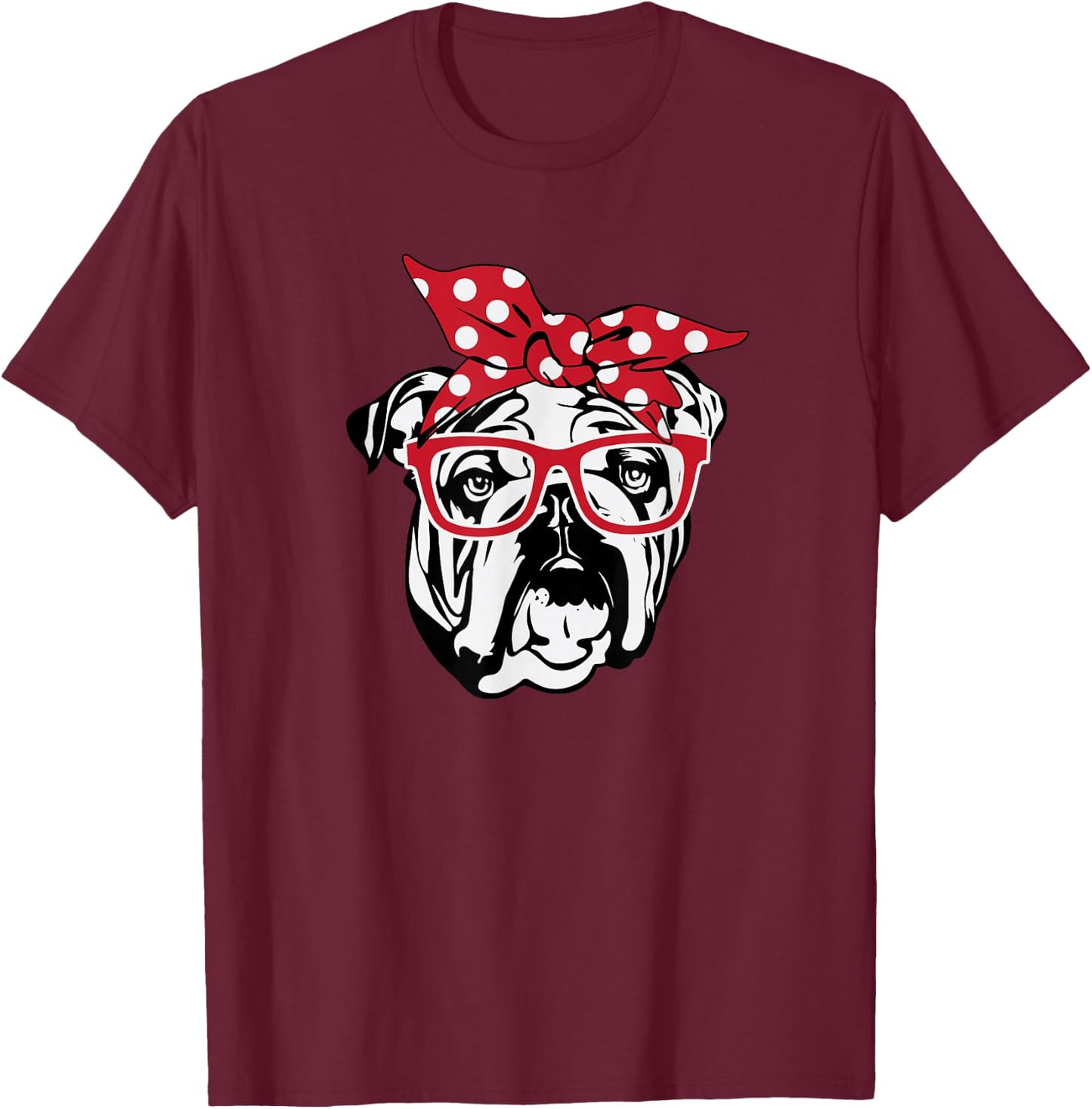 English Bulldog Face With Bow Cute Gift T-Shirt - T-Shirt | Maroon