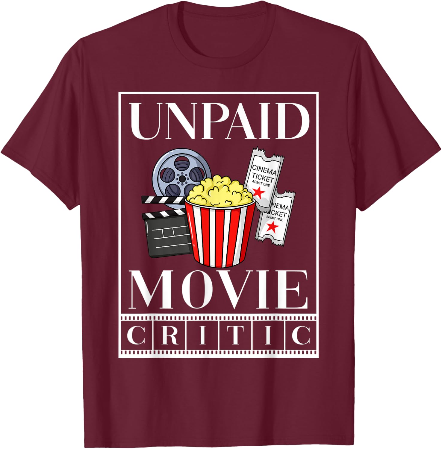 Cinema Watching Movie Watch Night Theater Popcorn T-Shirt - T-Shirt | Maroon