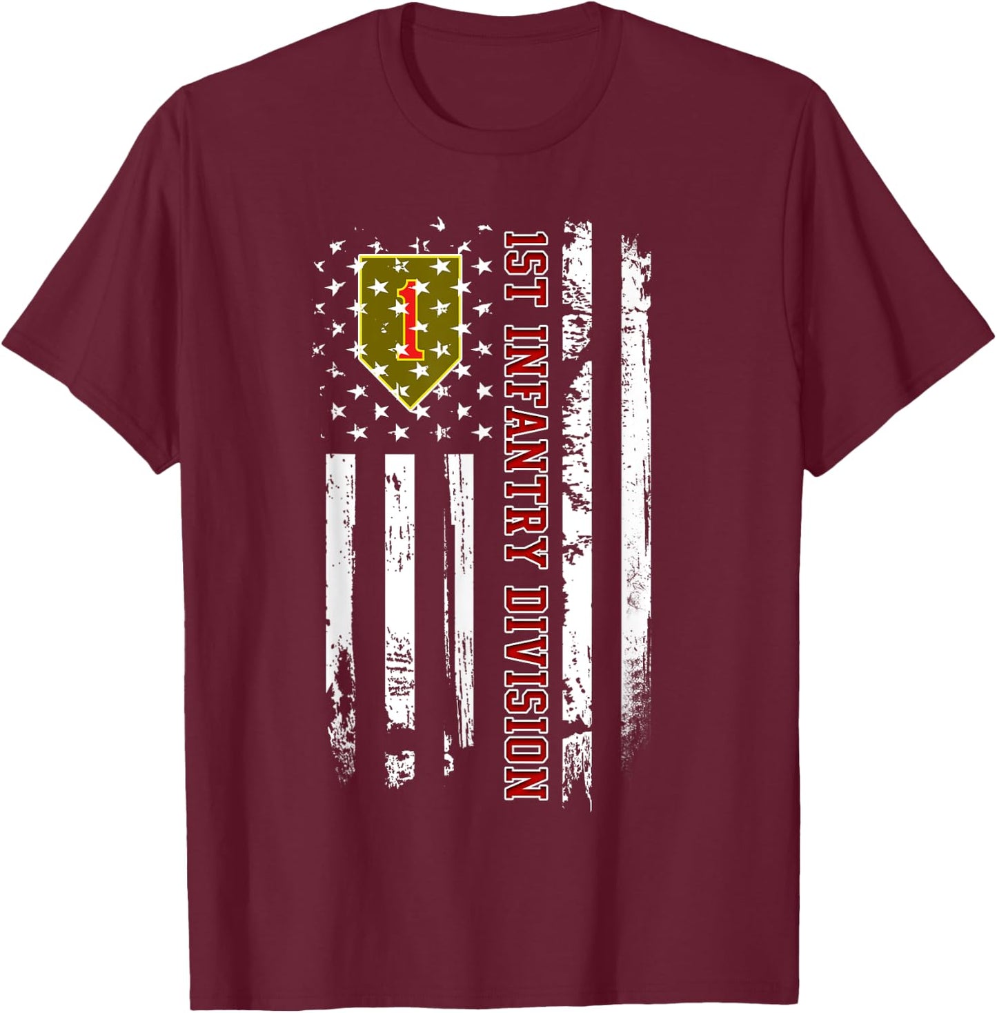 1st Infantry Division American Flag Military Veteran Day T-Shirt - T-Shirt | Maroon