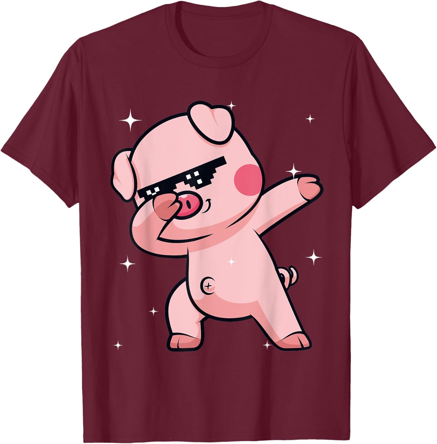 Men Women Kids Funny Pig Dabbing Animals Wildlife Parties T-Shirt - T-Shirt | Maroon
