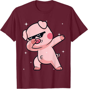 Men Women Kids Funny Pig Dabbing Animals Wildlife Parties T-Shirt - T-Shirt | Maroon