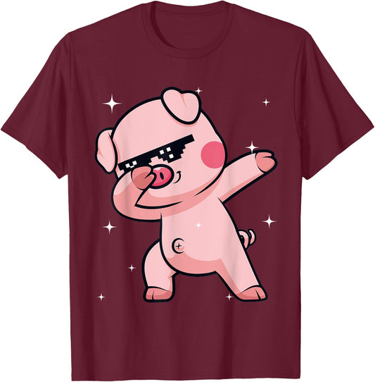 Men Women Kids Funny Pig Dabbing Animals Wildlife Parties T-Shirt - T-Shirt | Maroon