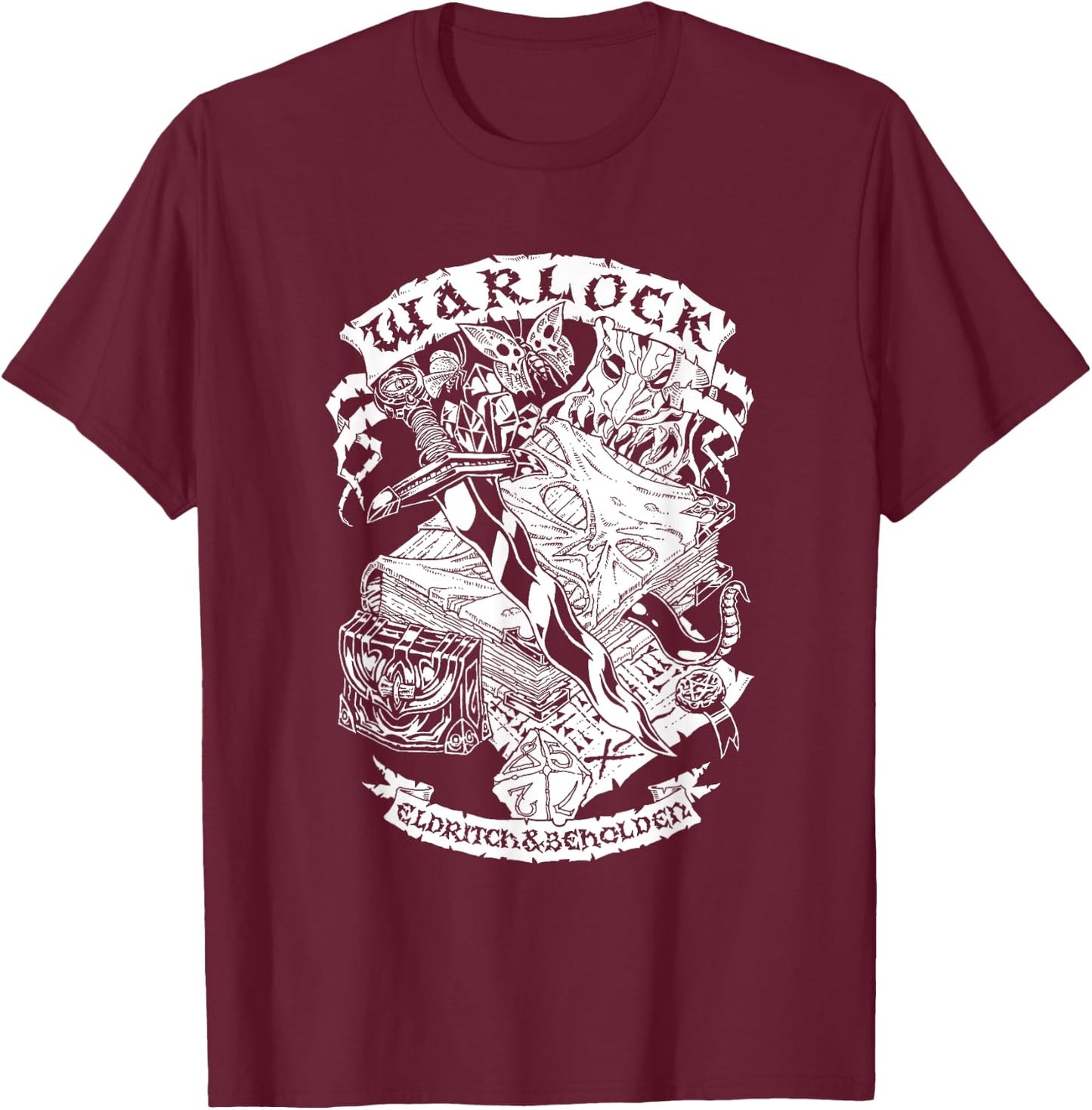 Games Sesh Fantasy RPG Warlock - -Adults, Black, Small, Short Sleeve, Regular Fit, Classic, Solid Colors: 100% Cotton T-Shirt - T-Shirt | Maroon