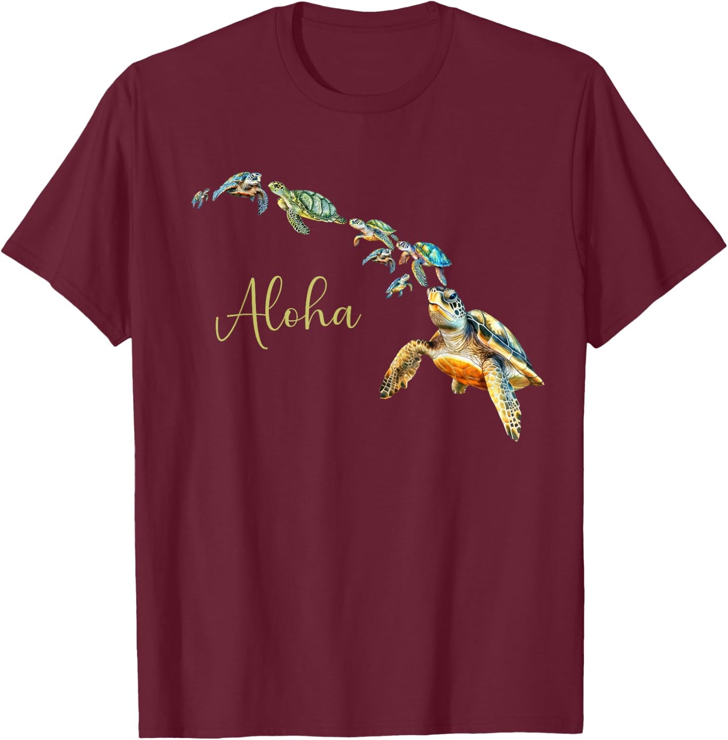 Hawaiian Island Chain Cute Giant Honu Sea Turtle Mahalo T-Shirt - T-Shirt | Maroon